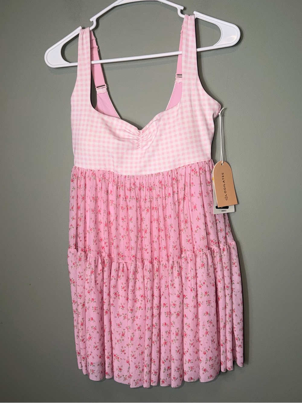 Blogilates women’s Sweetheart Babydoll Dress Pink Gingham NWT Small